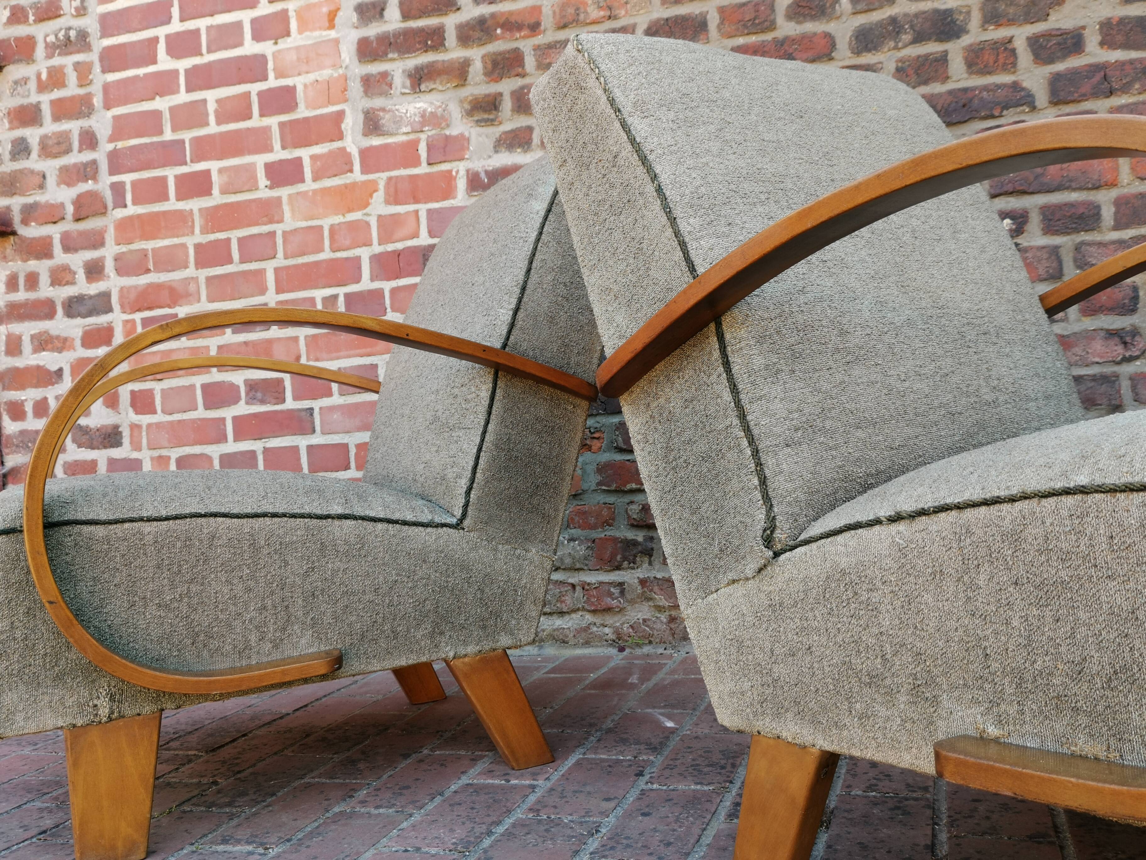 Pair of armchairs by Jindrich Halabala for Thonet 1950. Art deco