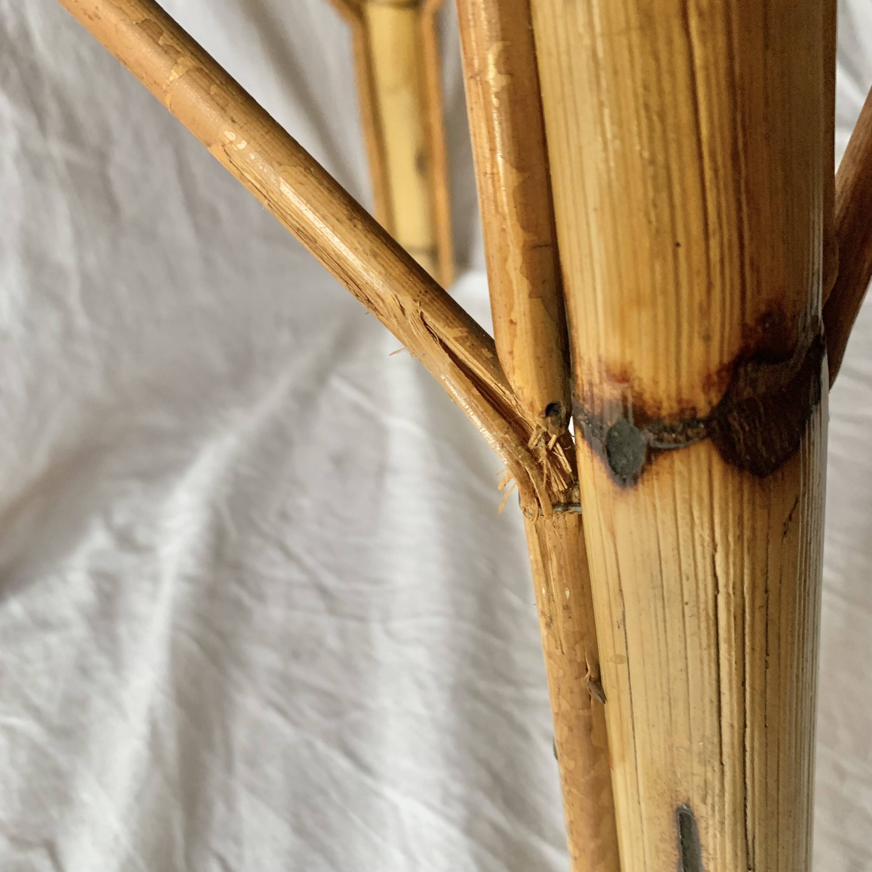 Tabouret de bar vintage en bambou et rotin