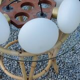 Scandinavian teak and white opaline chandelier with 6 lights from the 70s