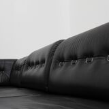 Canapé modulable vintage en cuir noir des années 1970