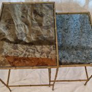 Pair of vintage nesting tables in faux bamboo with a gold finish – distressed mirrors