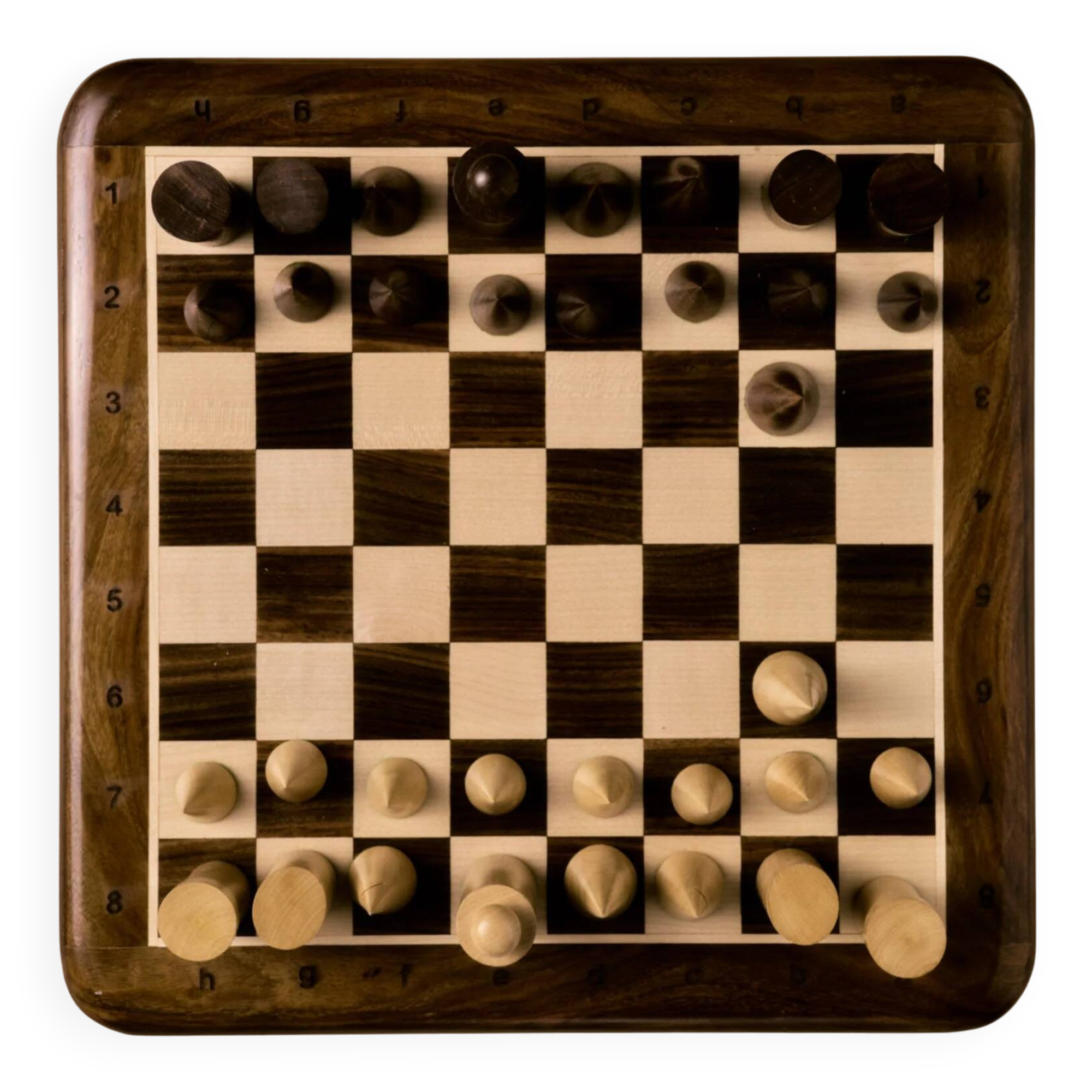 Wooden chessboard, geometric pieces