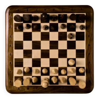 Wooden chessboard, geometric pieces