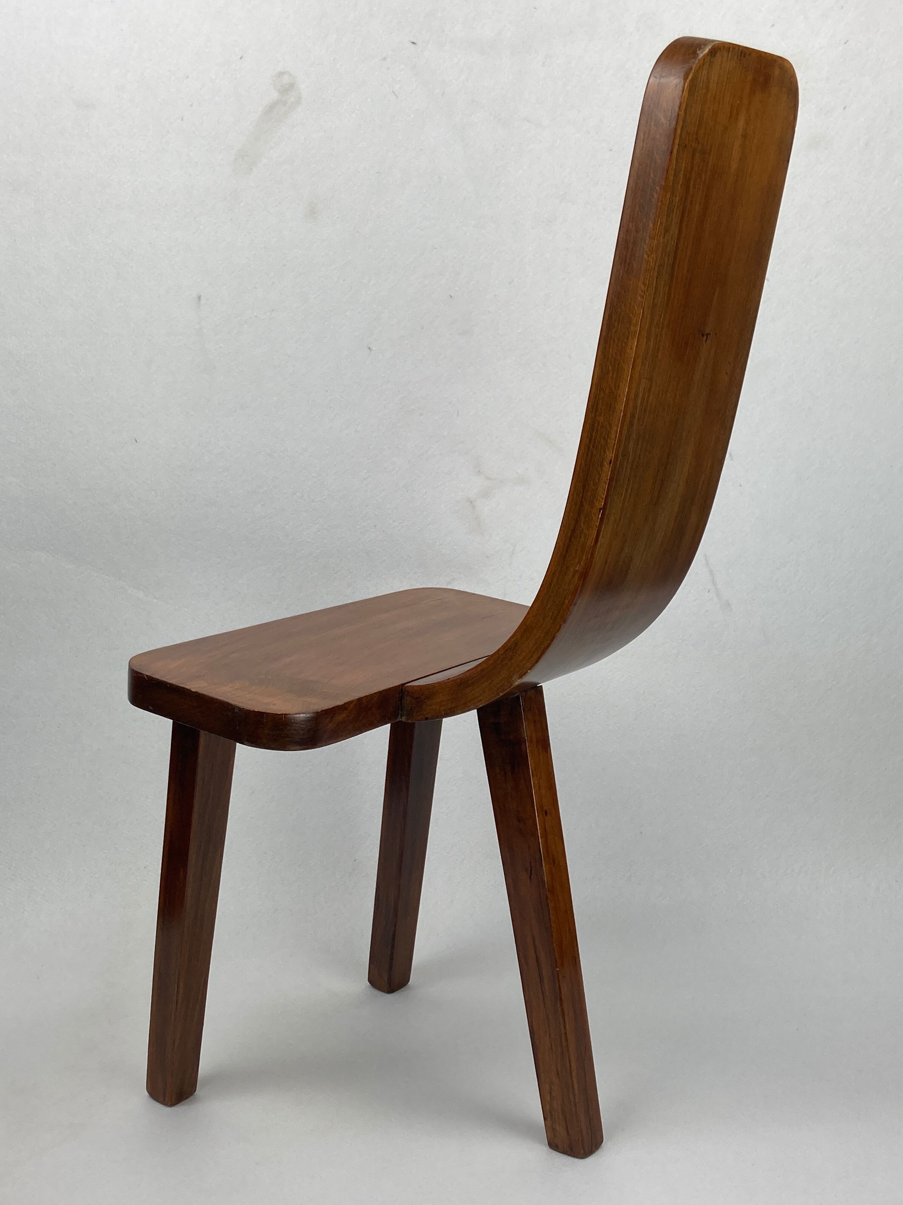 Brutalist low tripod milking stool or side chair Spain ca 1950s