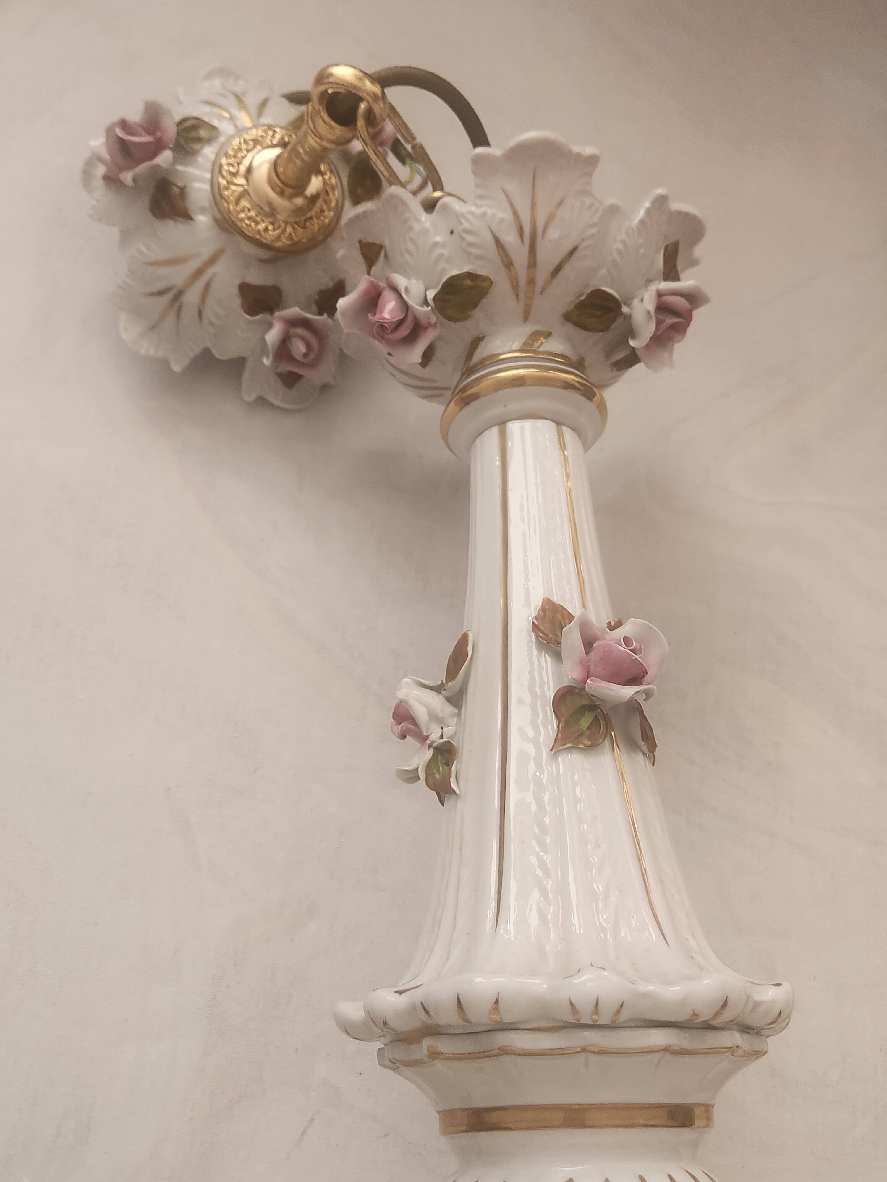 Large hand-painted gilded chandelier mangani ceramiche porcelain