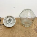 Industrial White Porcelain Pendant Light with Frosted Clear Glass, 1970s