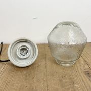 Industrial White Porcelain Pendant Light with Frosted Clear Glass, 1970s