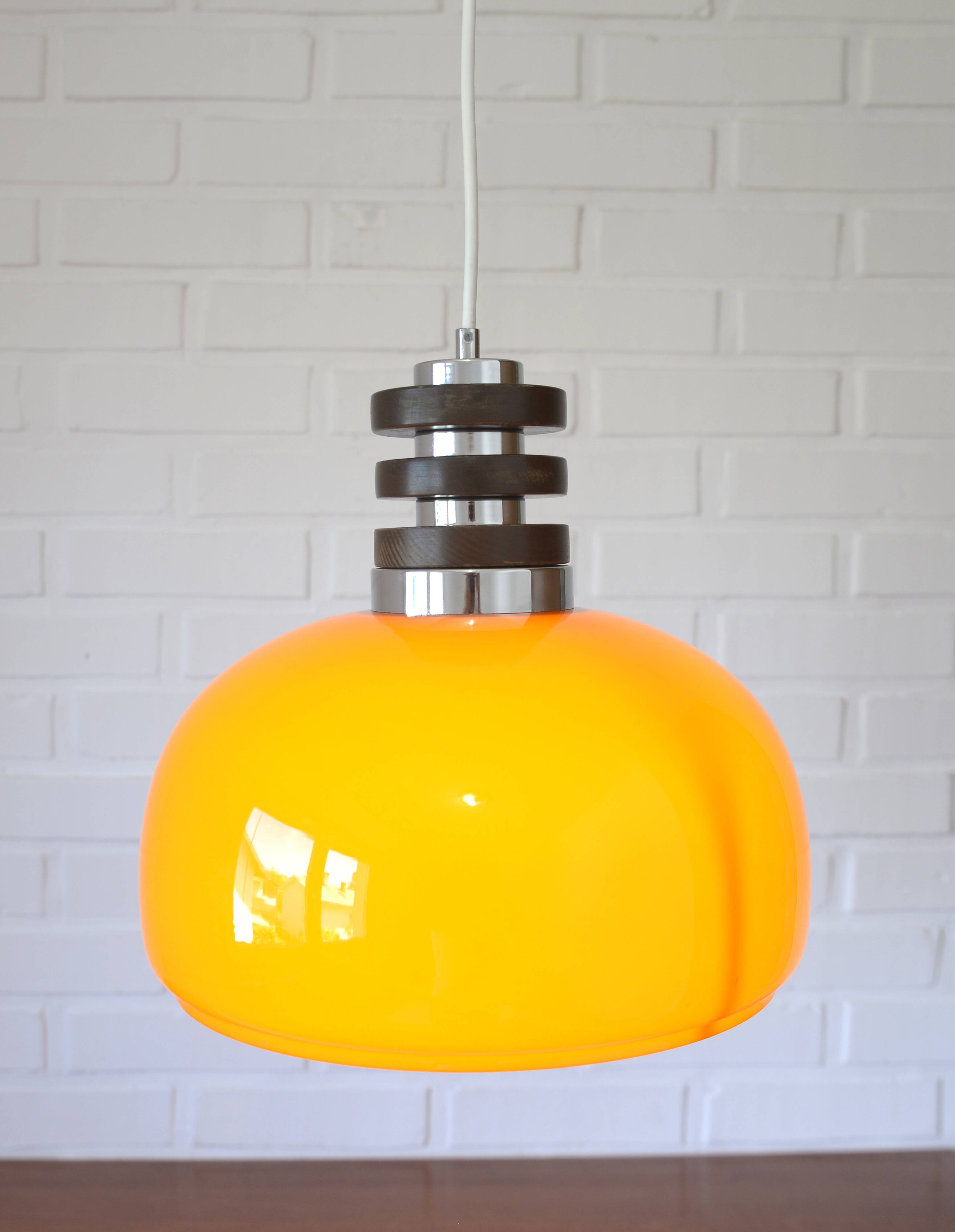 Vintage orange pendant light in mid-century modern style hanging lamp 1970