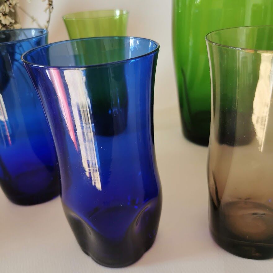 Vintage orangeade service in multi-coloured glass