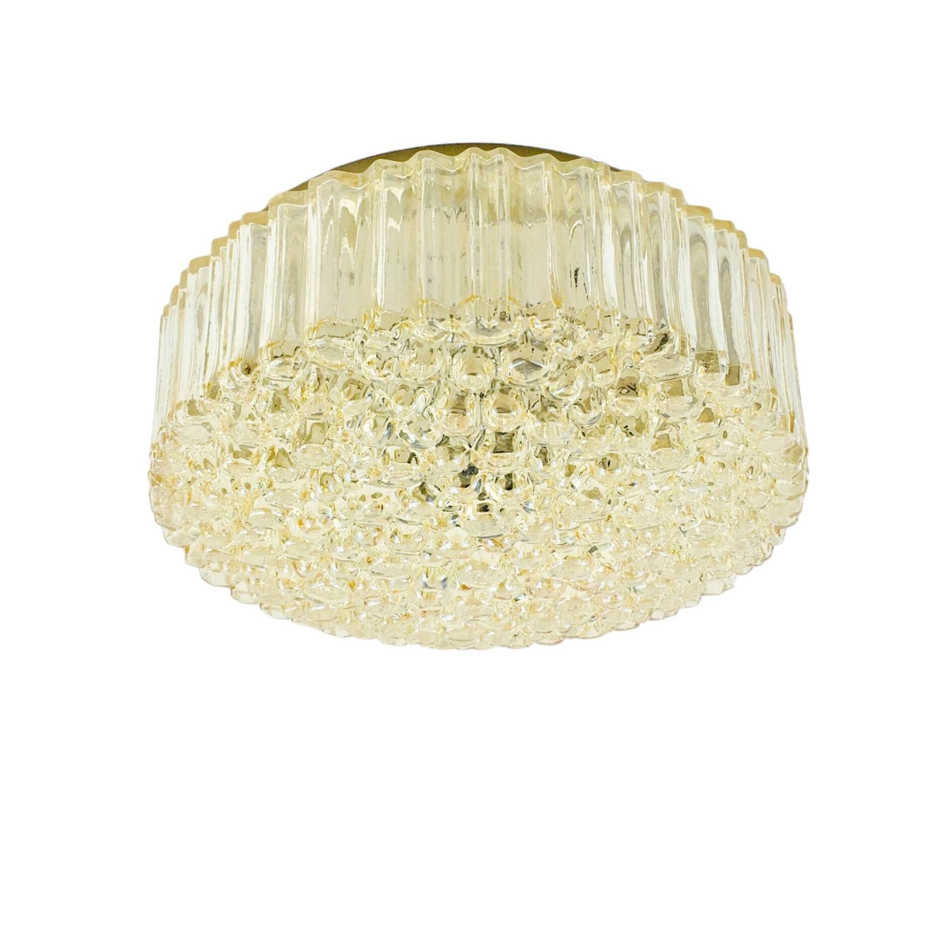 Plafonnier/Plafonnier Mid-Century en Verre Bullé Ambré par Helena Tynell pour Limburg, Allemagne, 1970