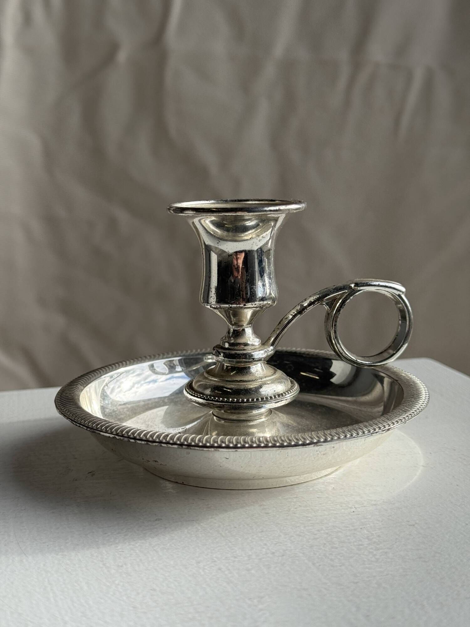 Pair of small antique silver-plated candlesticks D12 H8