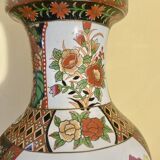 Chinese baluster porcelain vase with polychrome decoration of flowers and pagoda size xxl