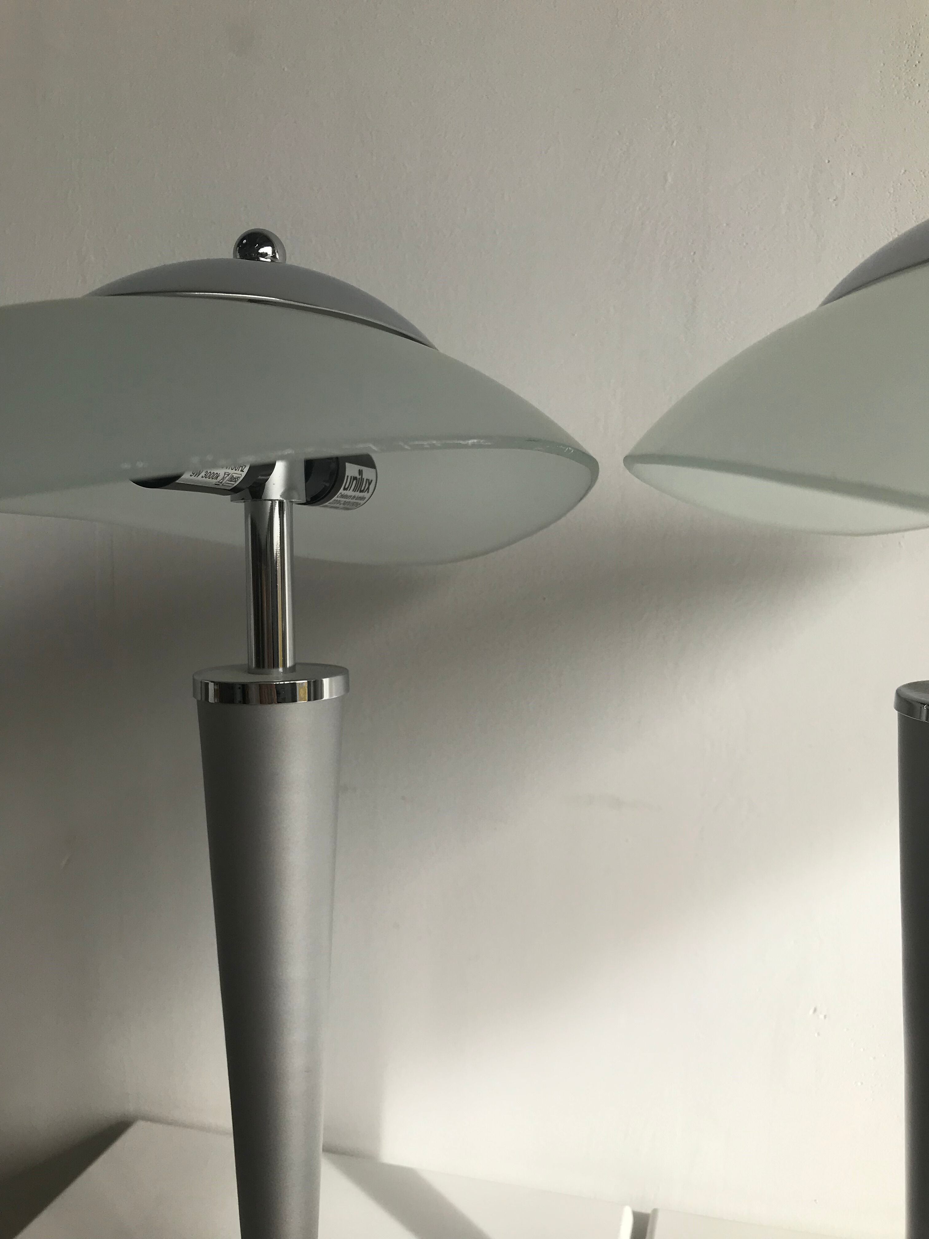 Gray lamp with oval frosted glass lampshade