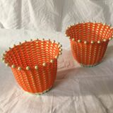 2 woven plastic pot covers, 60s