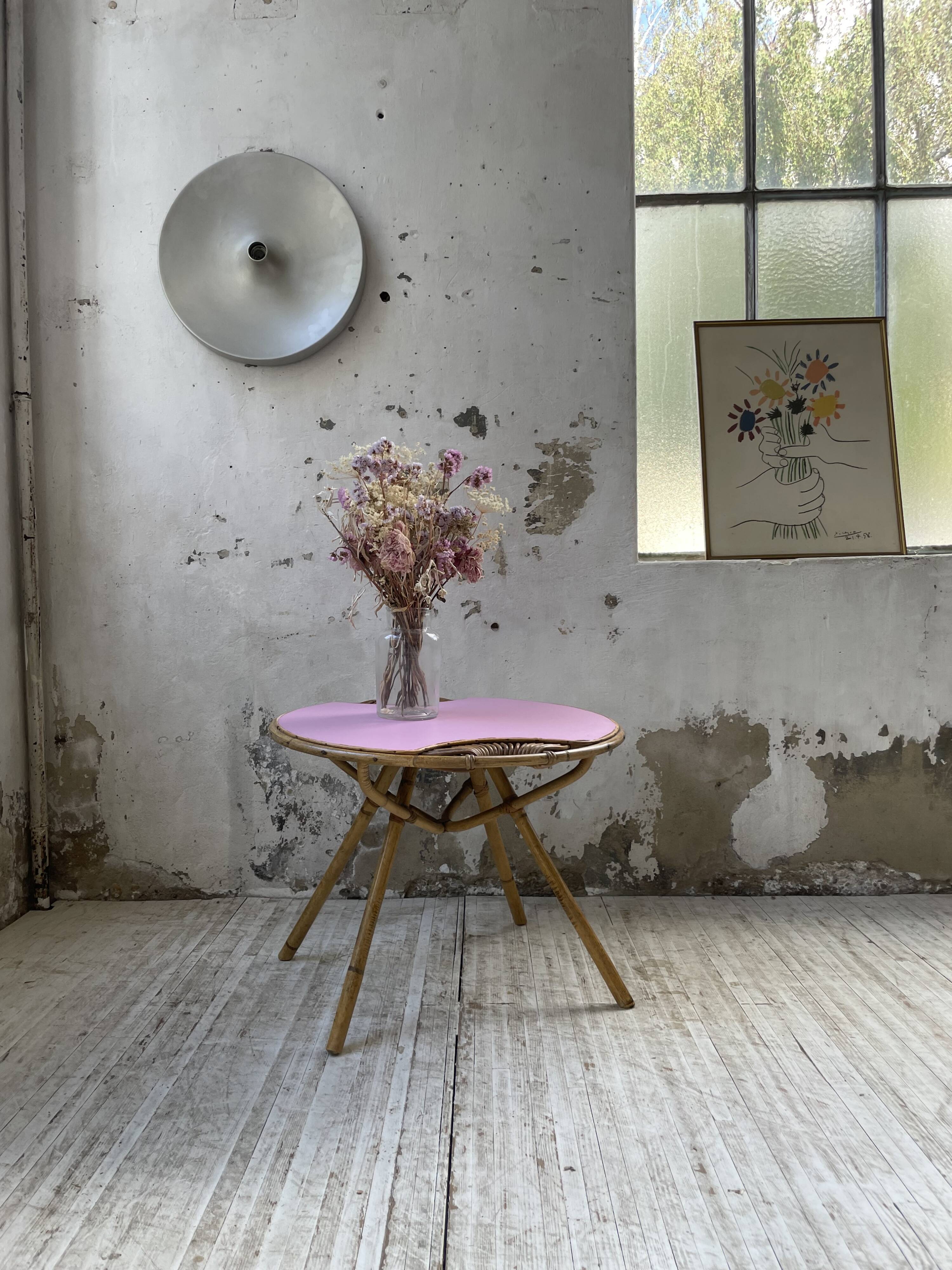 Vintage pink rattan coffee table