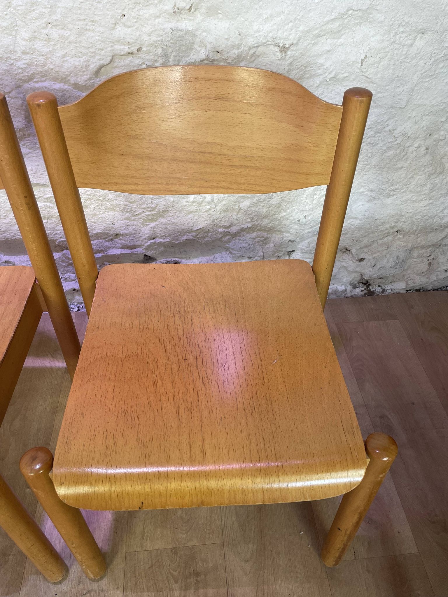 Set of 6 stackable vintage wooden chairs