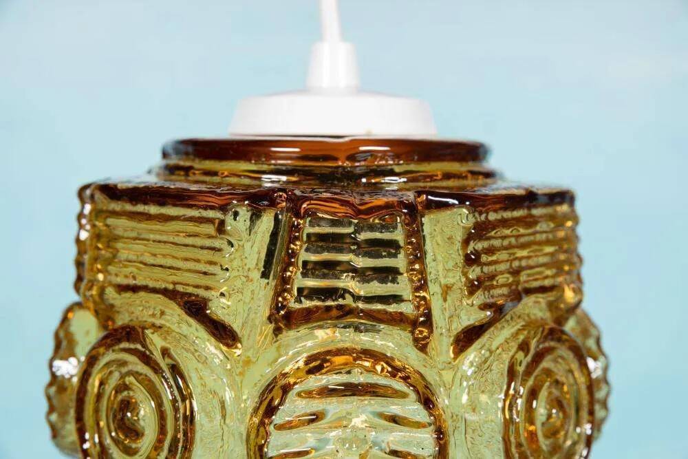 Vintage glass pendant light Vitrika, mid-century amber pendant.