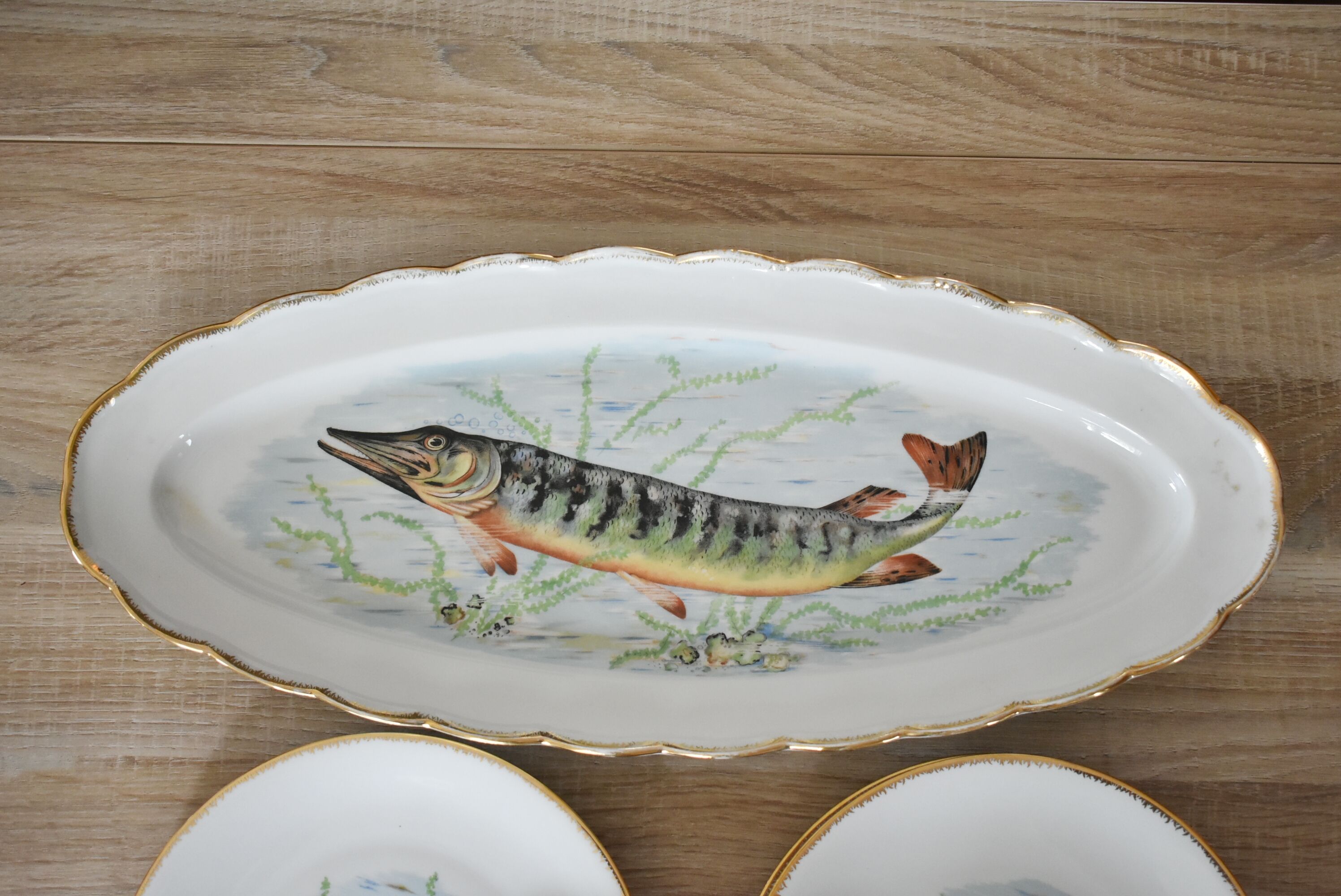 Rare: fish set 11 pieces, Société Française de Porcelaine