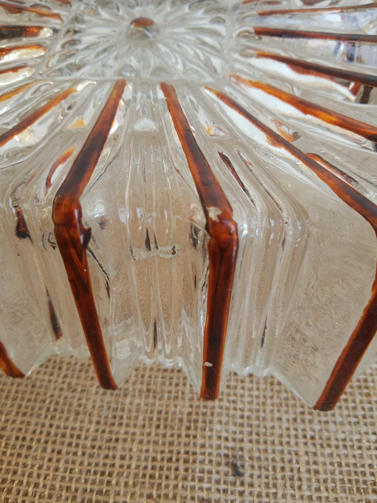 Ceiling lamp / wall lamp in molded glass two-tone square 70s