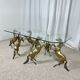Hollywood Regency style coffee table, 6 patinated brass horses and glass top, 1970.