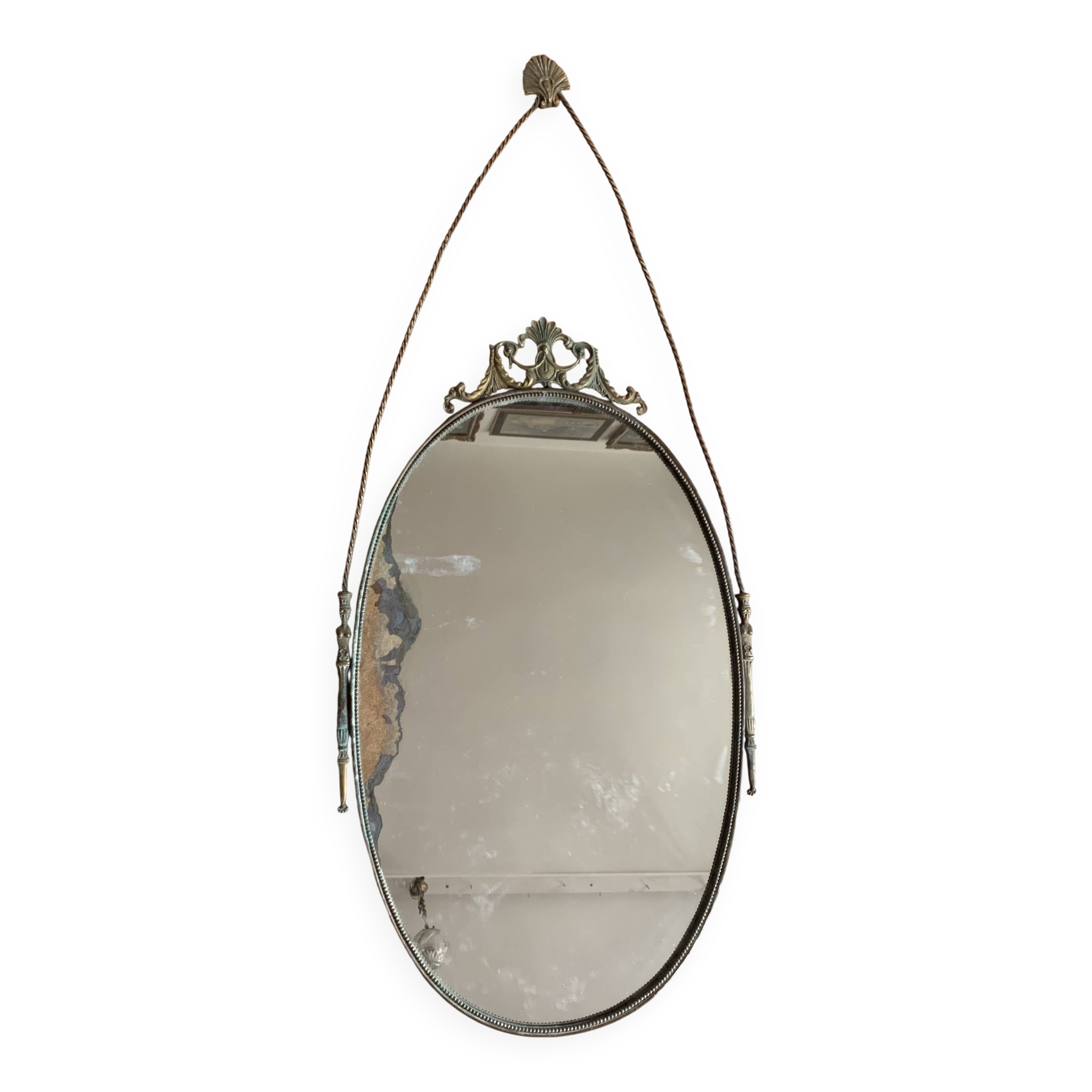 Large French Napoleon III Period Oval Bronze Wall Mirror, 19th Century