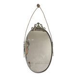 Large French Napoleon III Period Oval Bronze Wall Mirror, 19th Century