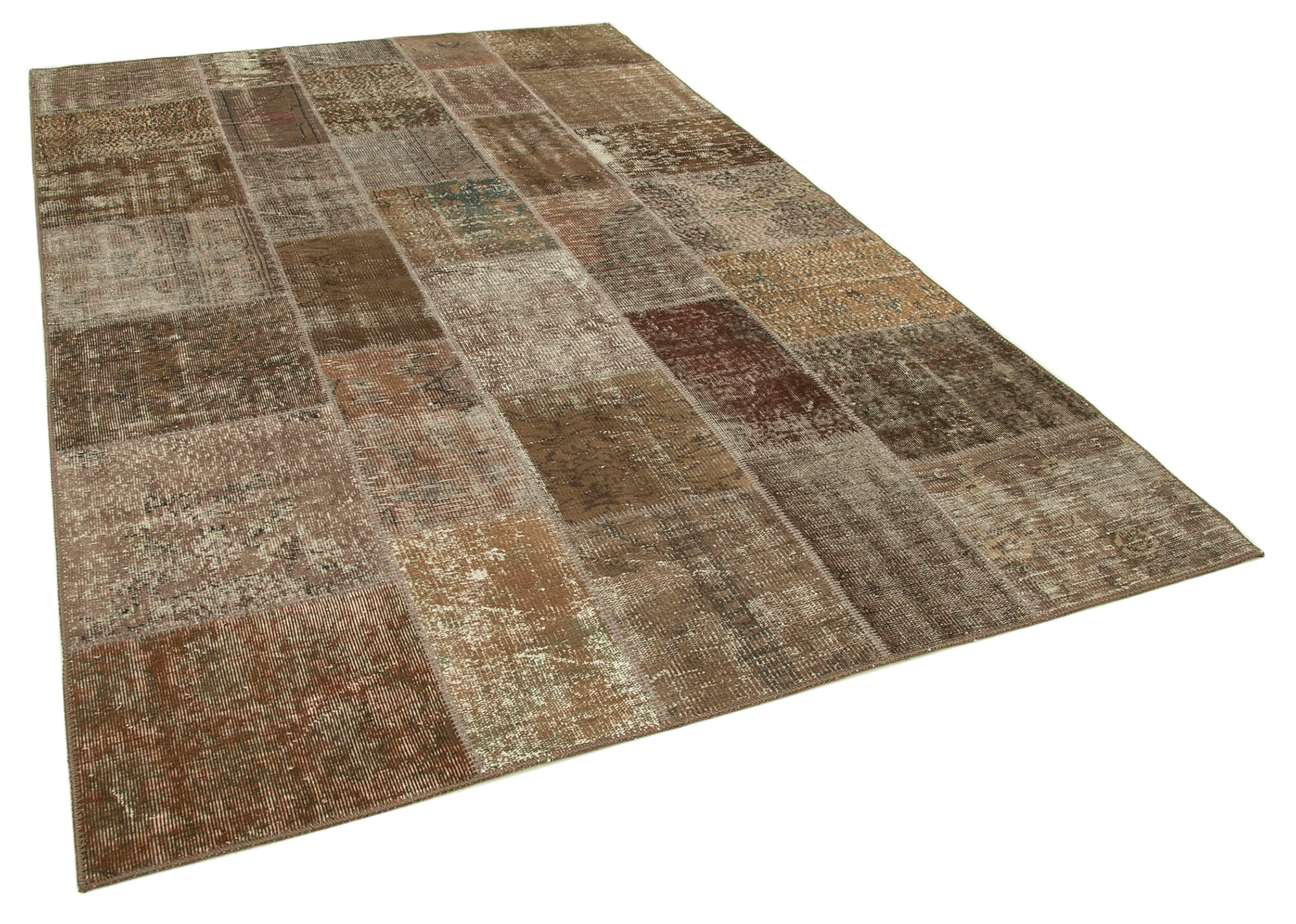 Handmade Turkish Overdyed 197 cm x 300 cm Brown Patchwork Carpet