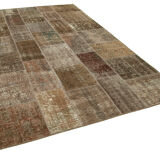 Handmade Turkish Overdyed 197 cm x 300 cm Brown Patchwork Carpet
