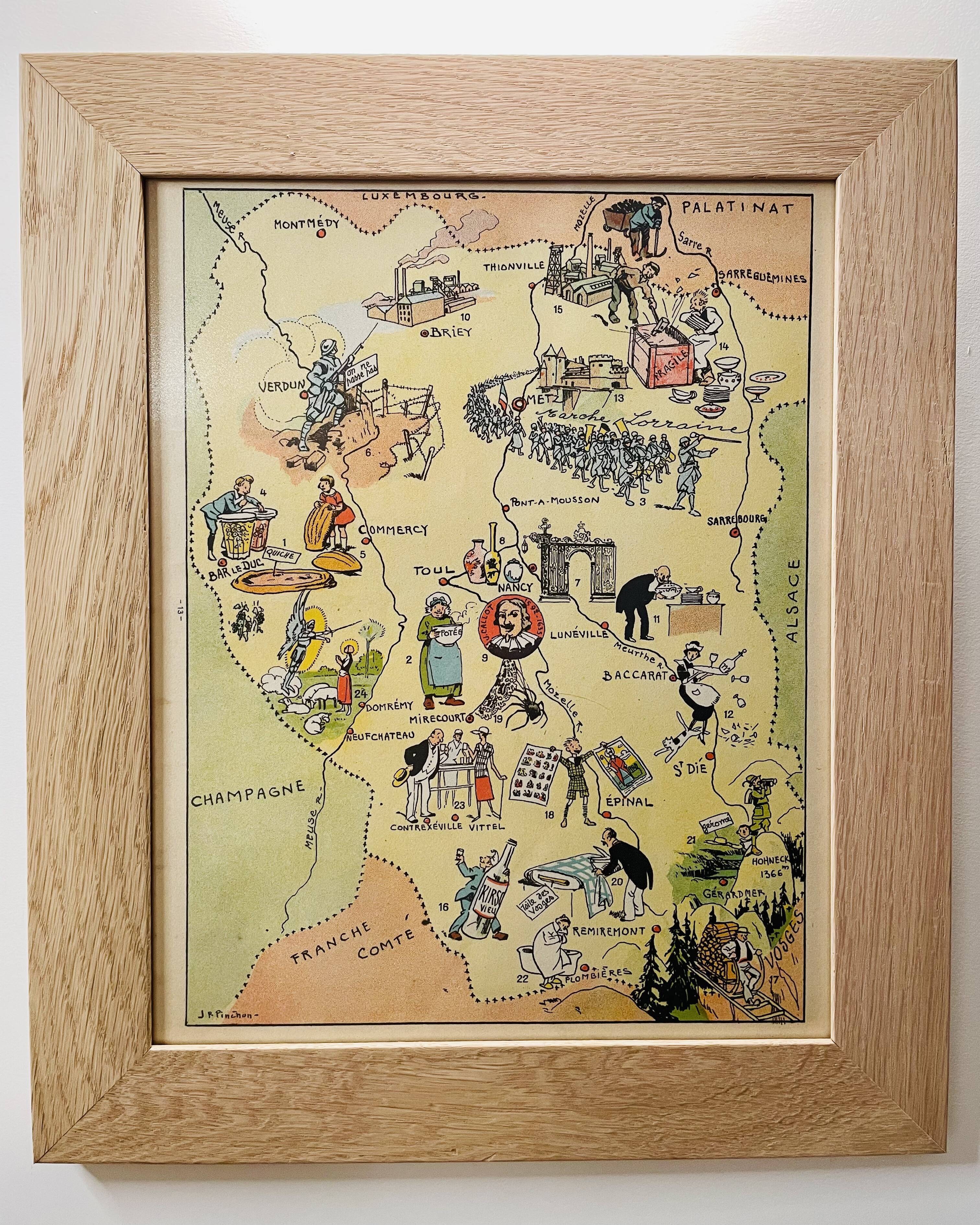 Old illustrated map of Lorraine - JP Pinchon