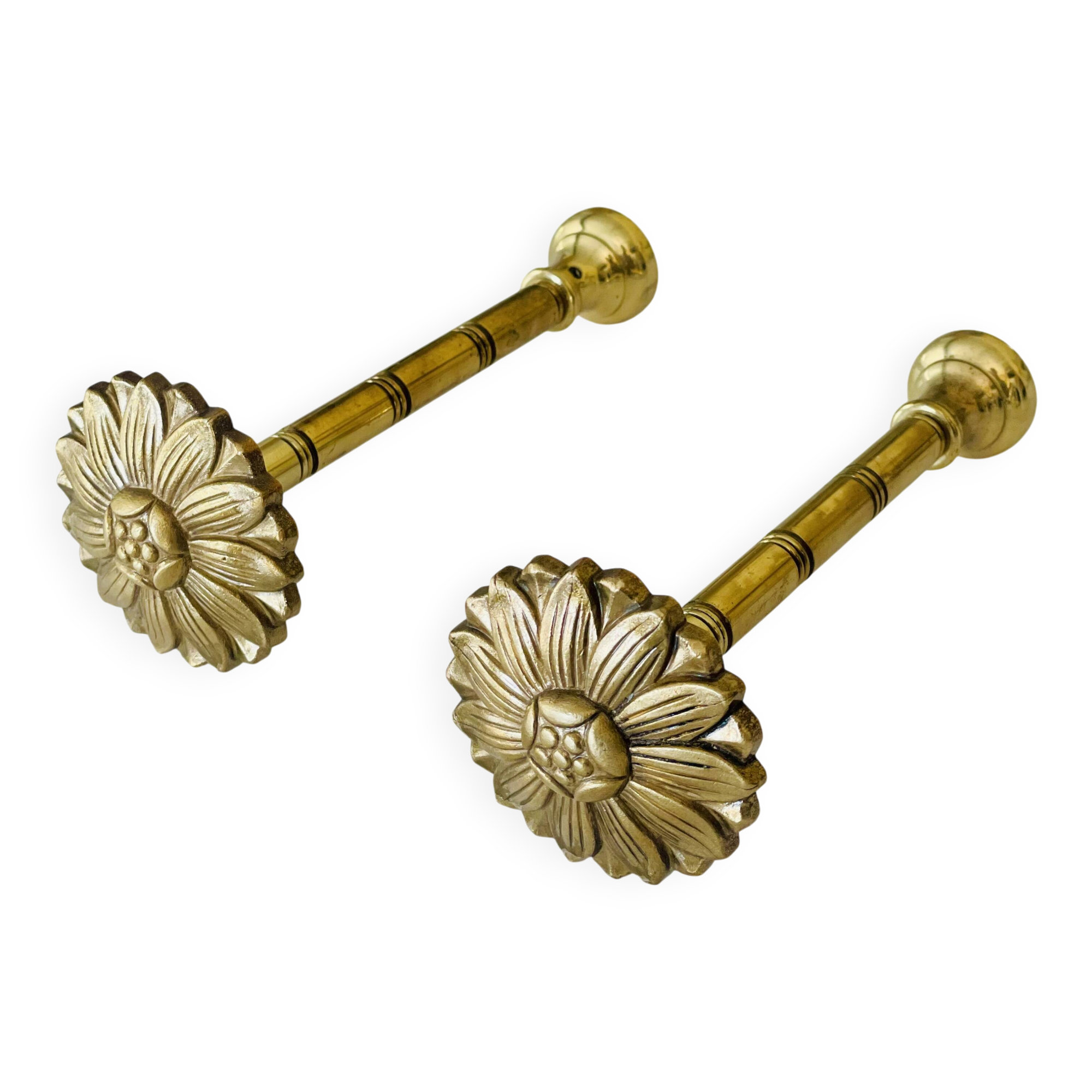 2 vintage gold brass hooks for coat rack or curtains