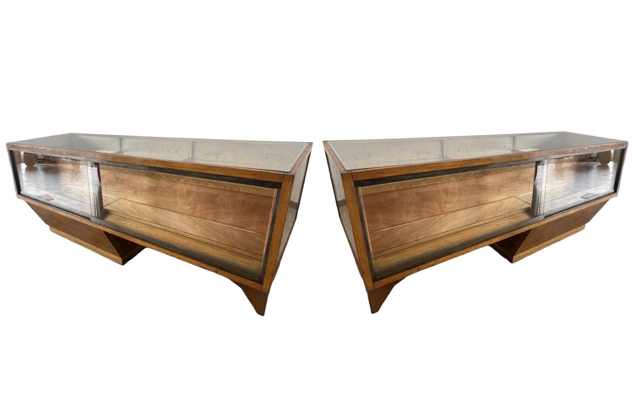 2 Showcases furniture of loom with drawers oak wood jewelry Art Deco 1930' compass feet