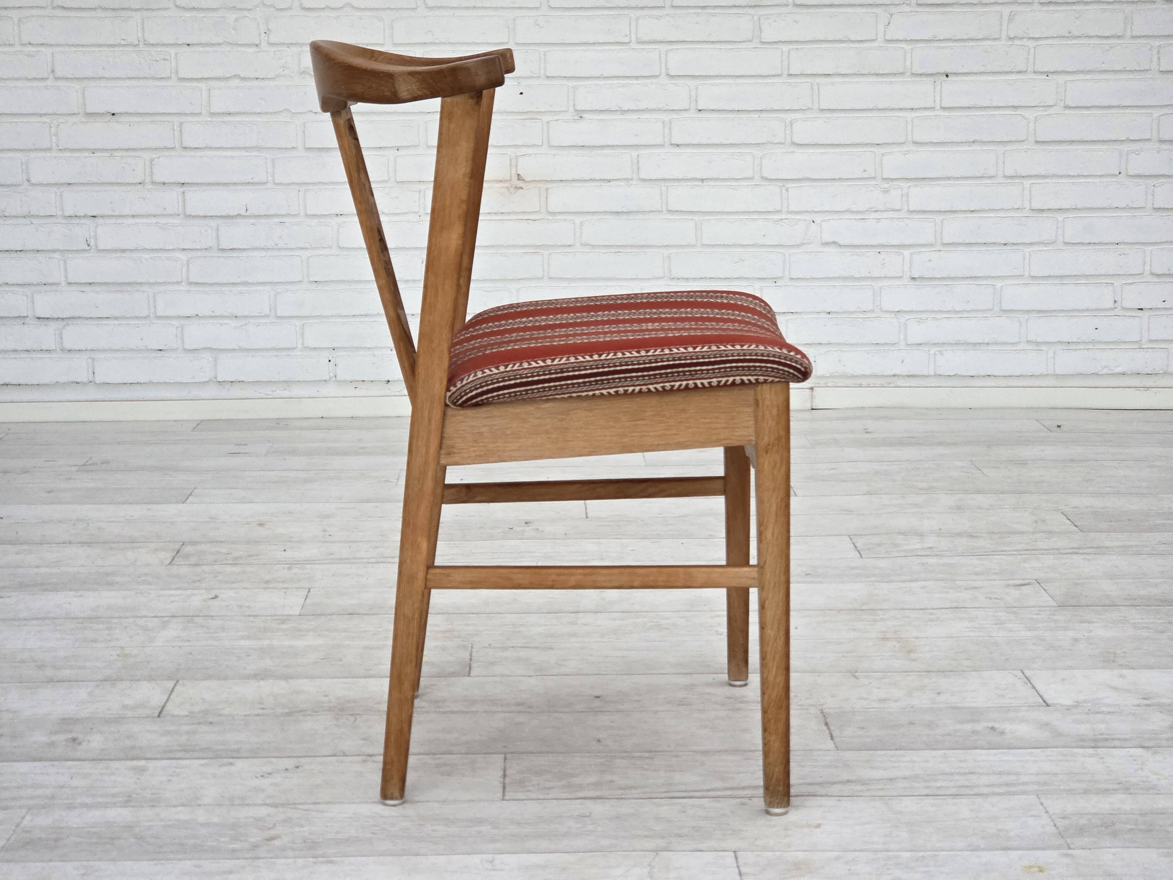 1960s, pair of Danish dining chairs, solid oak wood, furniture wool.