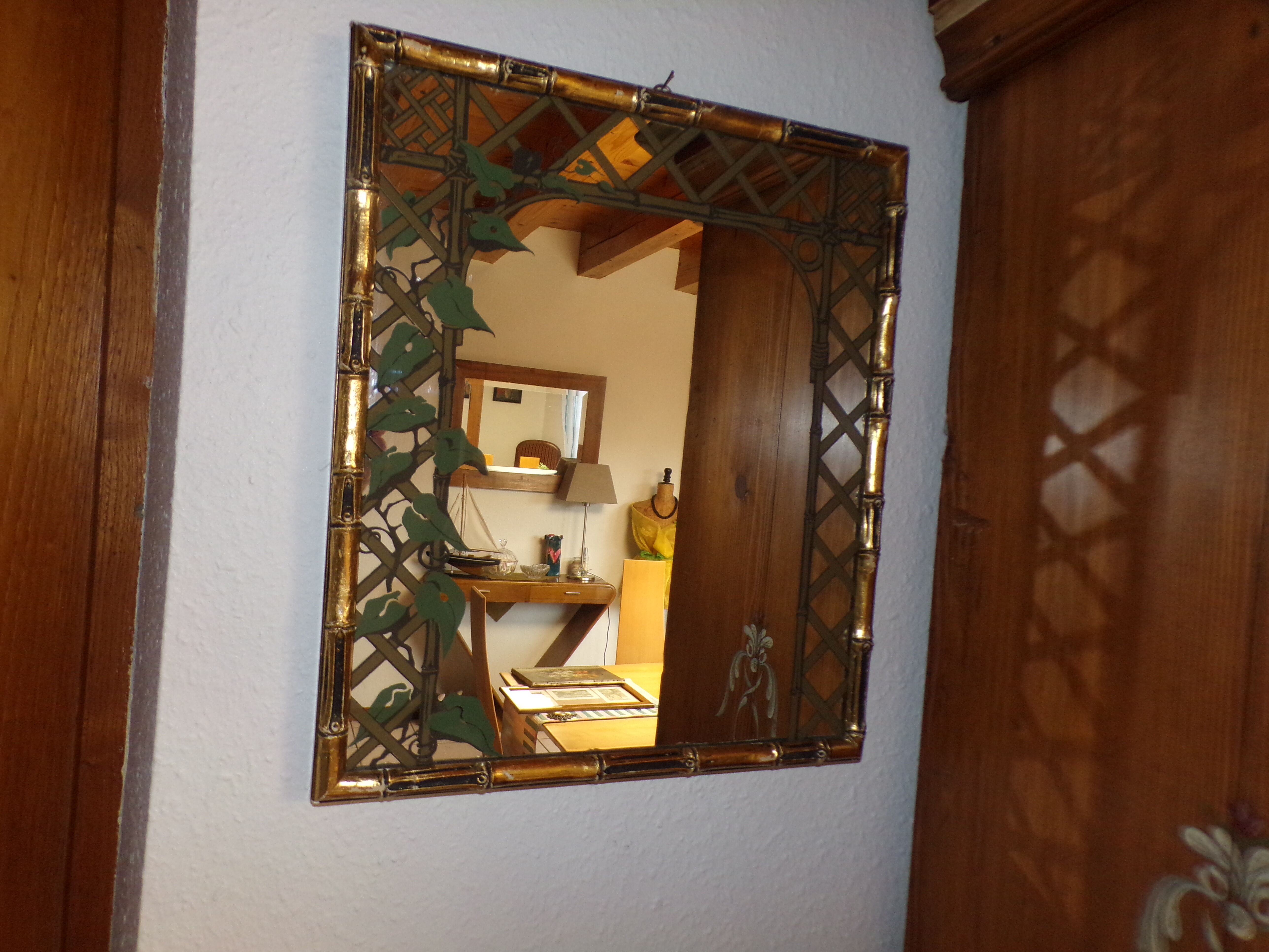 Vintage Hand printed Mirror by Braddell Enterprises | 1970s/80s