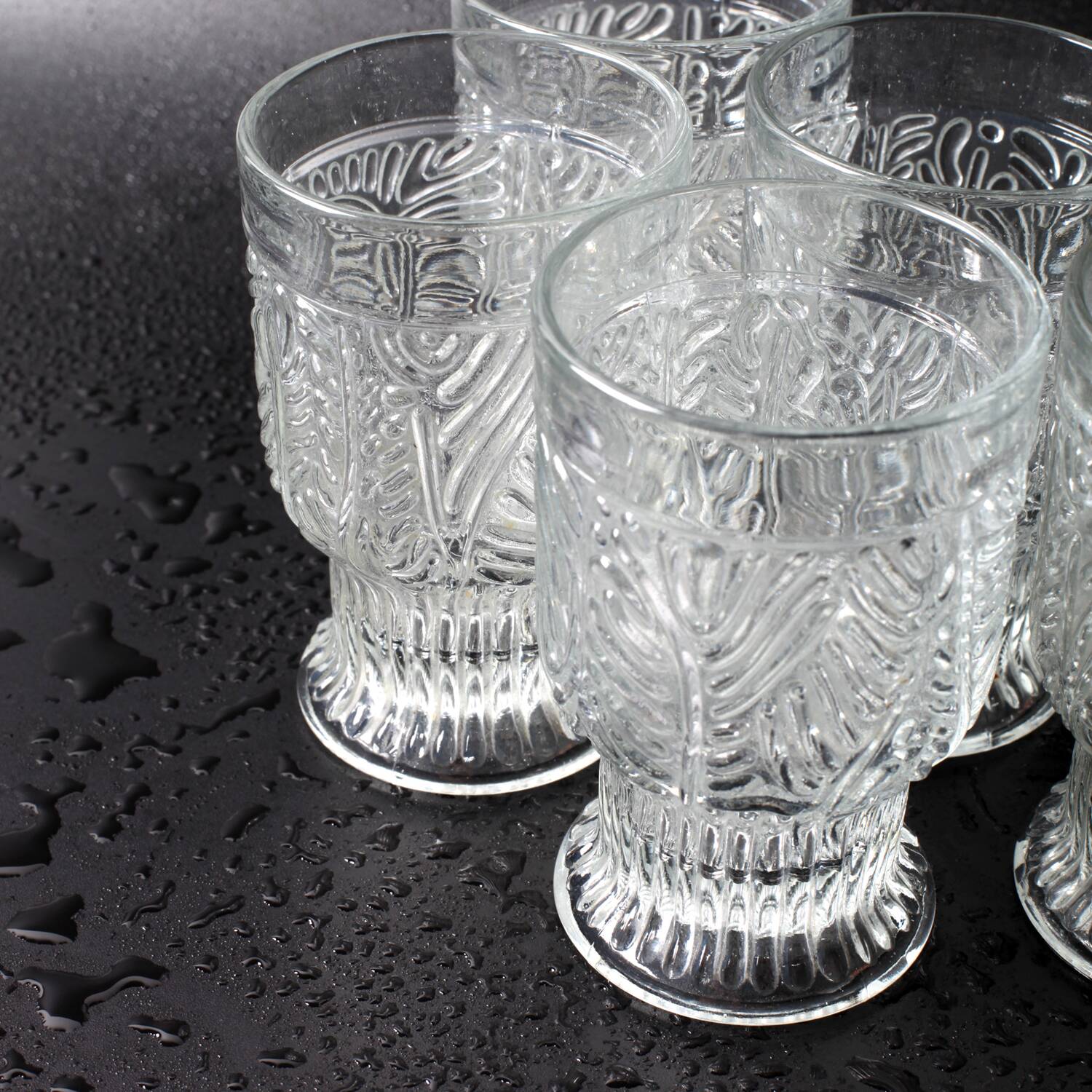 Set of 6 Mid-century Rare Pressed Glass Glasses / Libochovice / 1981