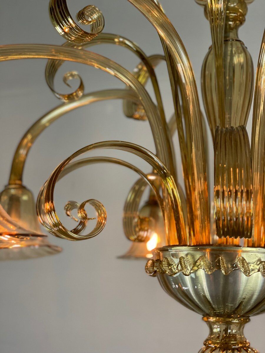 Venetian chandelier in golden murano glass, 8 arms of light