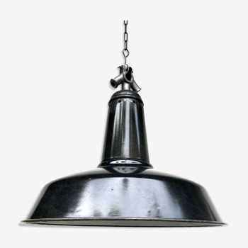 Lampe suspension tôle émaillée de couleur noire émail blanc à l'intérieur ø42cm