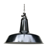 old LAMP SUSPENSION sheet metal enamelled color BLACK, white enamel inside Ø42cm