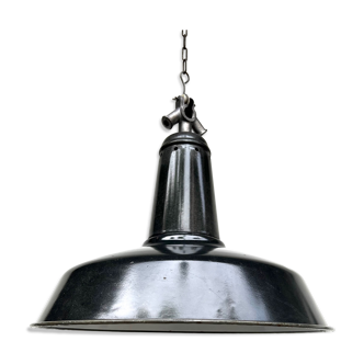 Lampe suspension tôle émaillée de couleur noire émail blanc à l'intérieur ø42cm