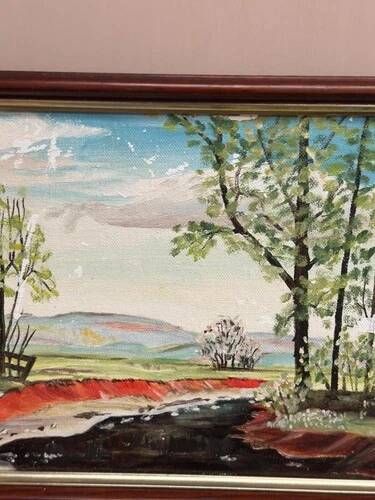 Mid-Century Oil on Panel “Water Canal” by He 84, Signed & Framed 33x23 cm
