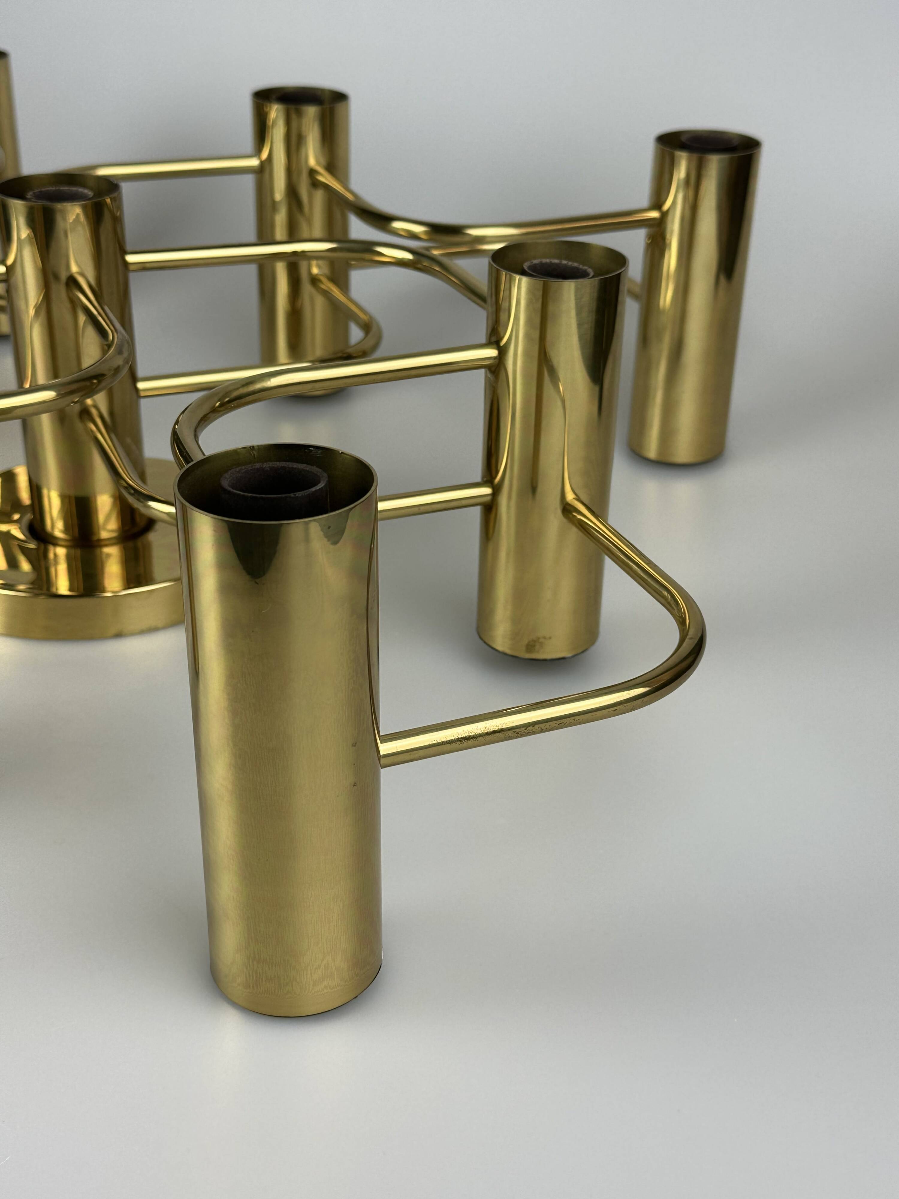 60s 70s 9-bulb ceiling lamp from Leola Leuchten Germany in brass