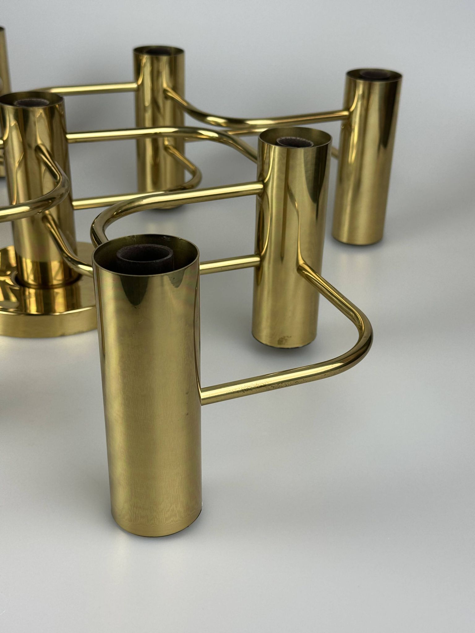 60s 70s 9-bulb ceiling lamp from Leola Leuchten Germany in brass