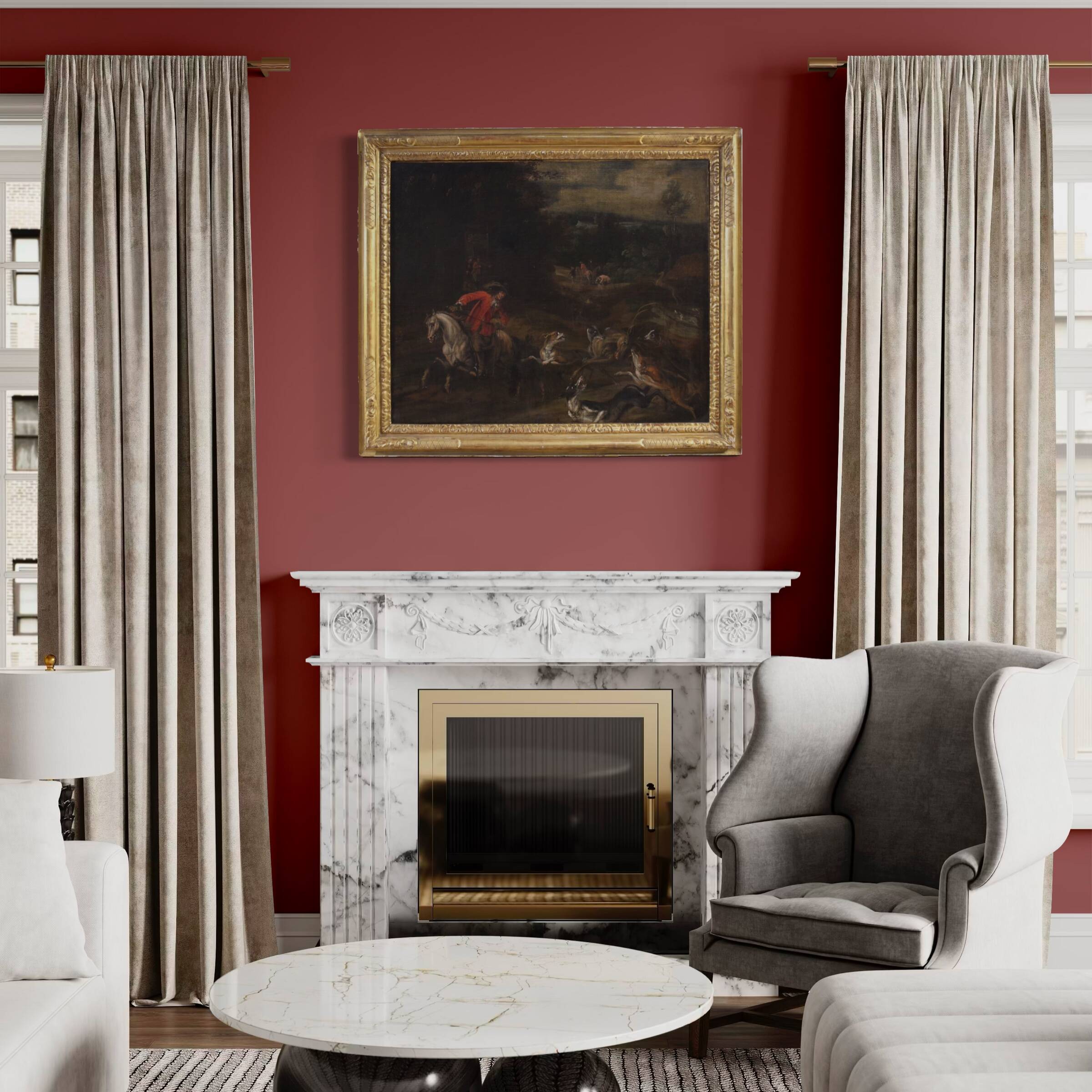 Peinture italienne antique d'une scène de chasse au cerf du XVIIIe siècle