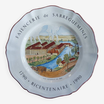 Assiette faïencerie sarguemines, bicentenaire numéroté 274/2000