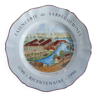 Assiette faïencerie sarguemines, bicentenaire numéroté 274/2000