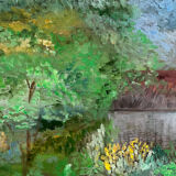 Flower garden and stream, signed