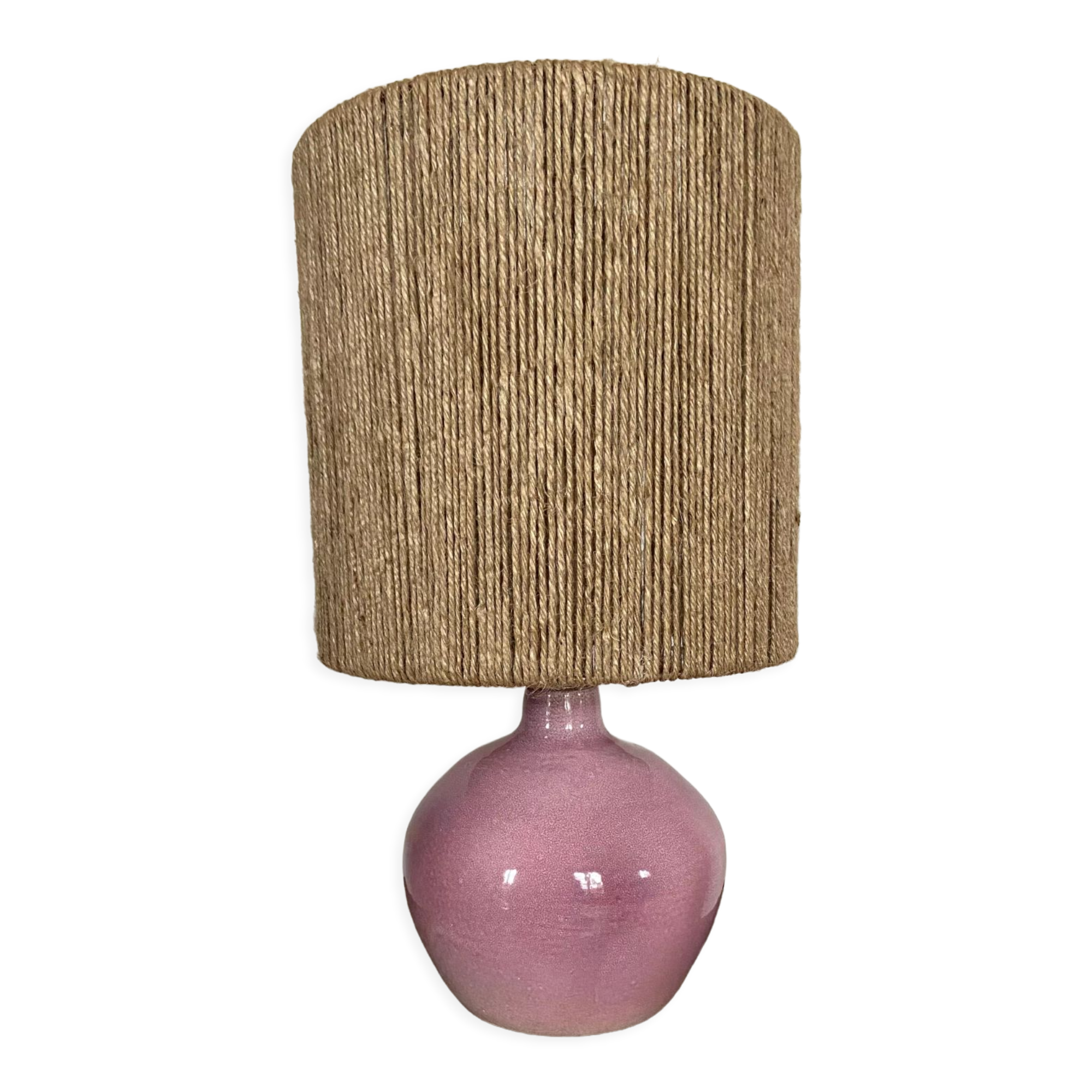 Vintage lamp in pink stoneware and rope years 60-70