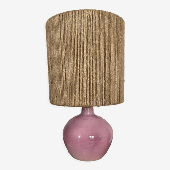 Lampe vintage en grès rose et corde années 60-70