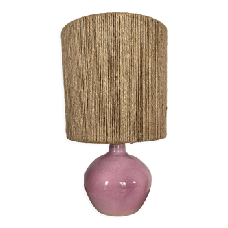 Vintage lamp in pink stoneware and rope years 60-70