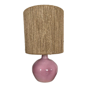 Lampe vintage en grès rose et corde années 60-70