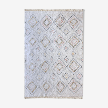 Tapis berbere 190x290 cm blanc motifs colorés